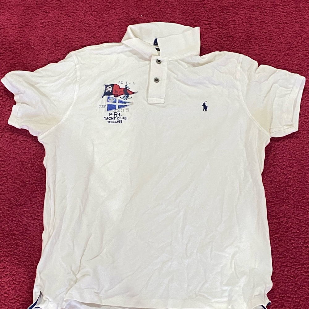 Ralph Lauren White Polo Shirt with Navy & Red Yacht Graphic